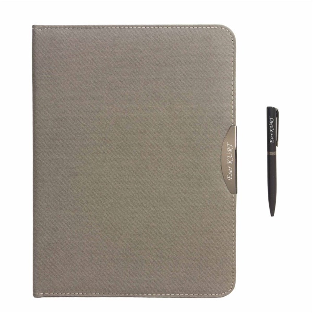 İsme Özel Sekreter Bloknot ve Kalem Seti Gri Büyük Boy