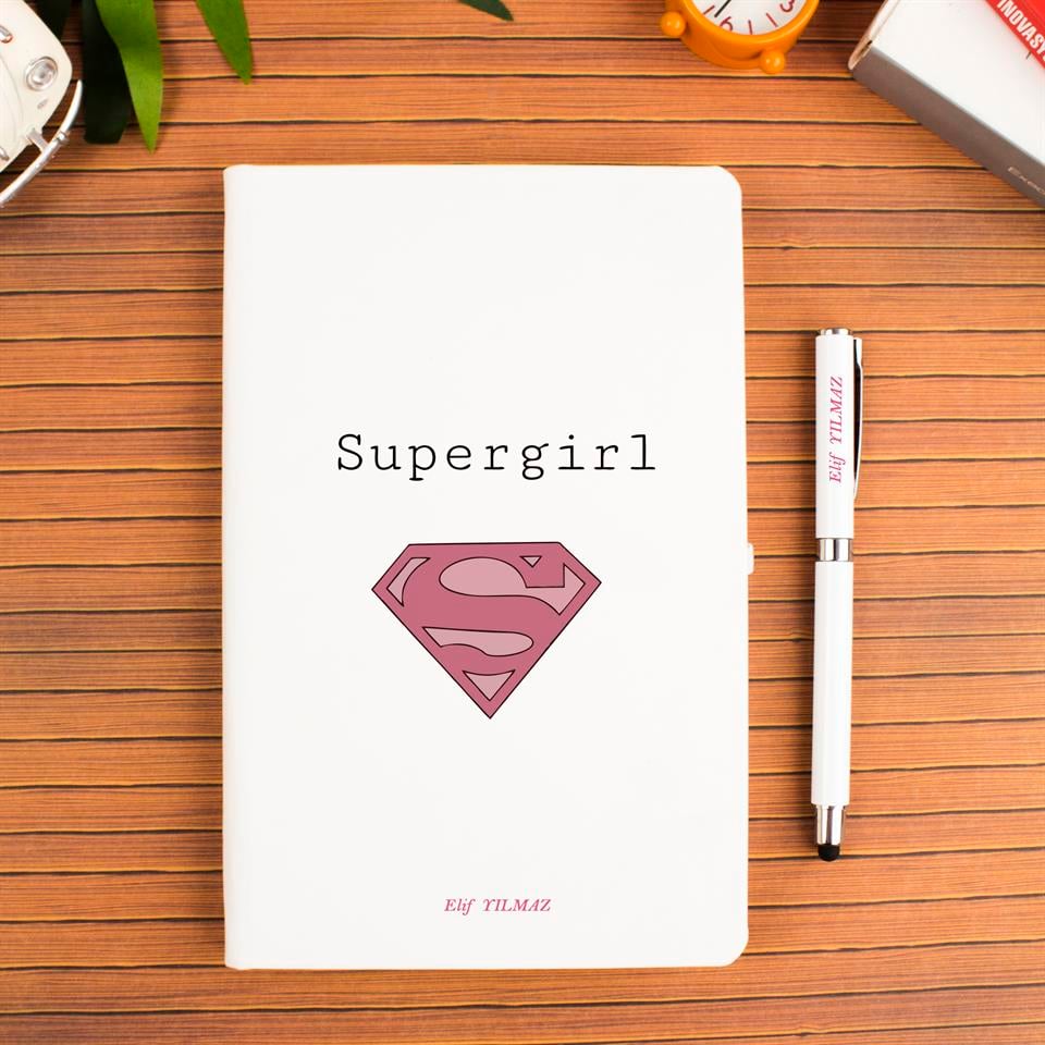 İsme Özel Temalı Defter ve Kalem Seti - Supergirl