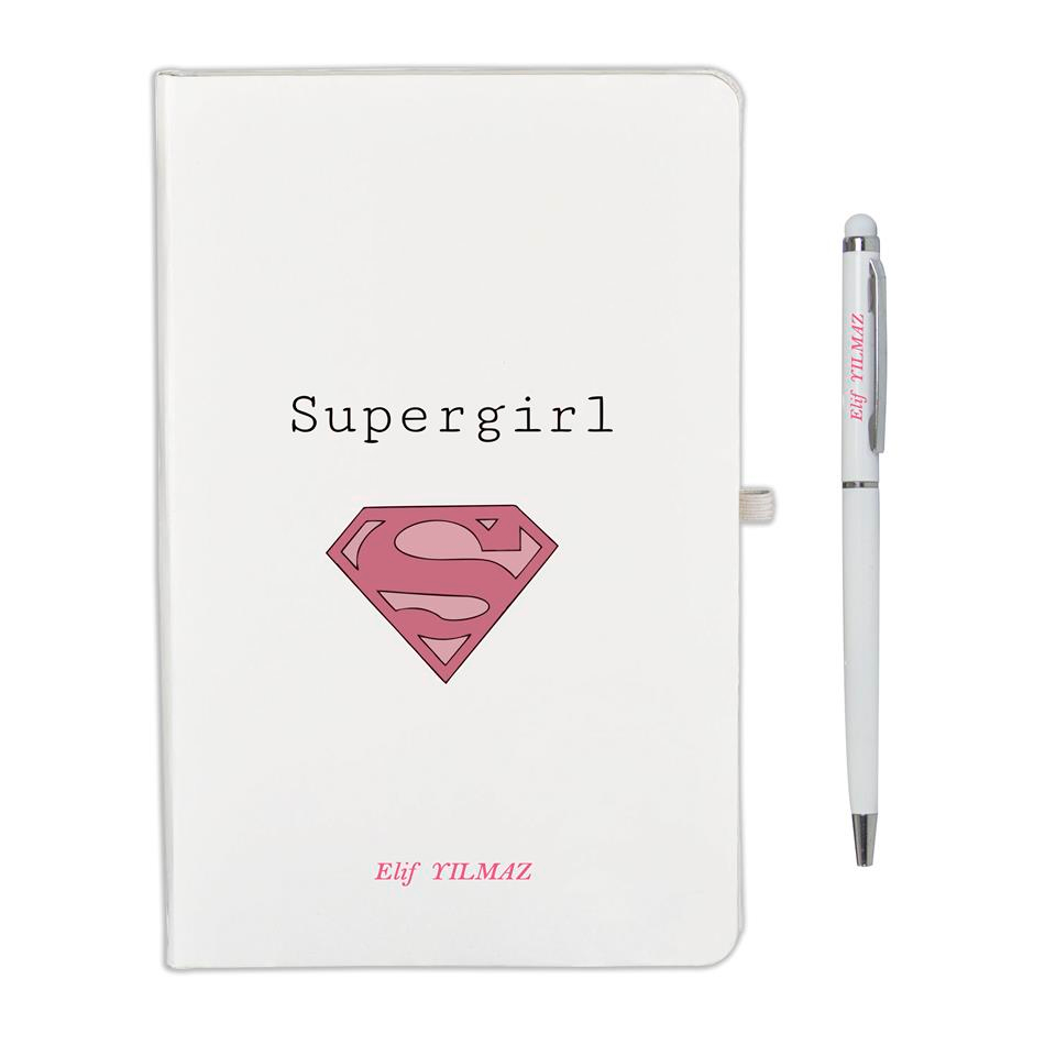 İsme Özel Temalı Defter ve Kalem Seti - Supergirl