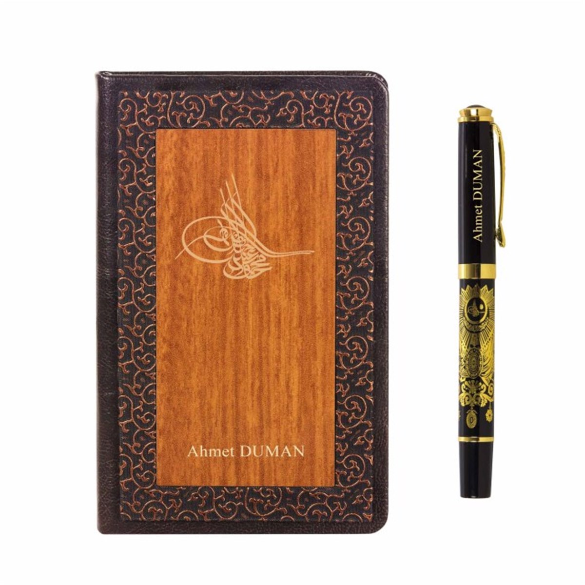 İsme Özel Tuğra Temalı Premium Defter ve Kalem Seti Küçük Boy