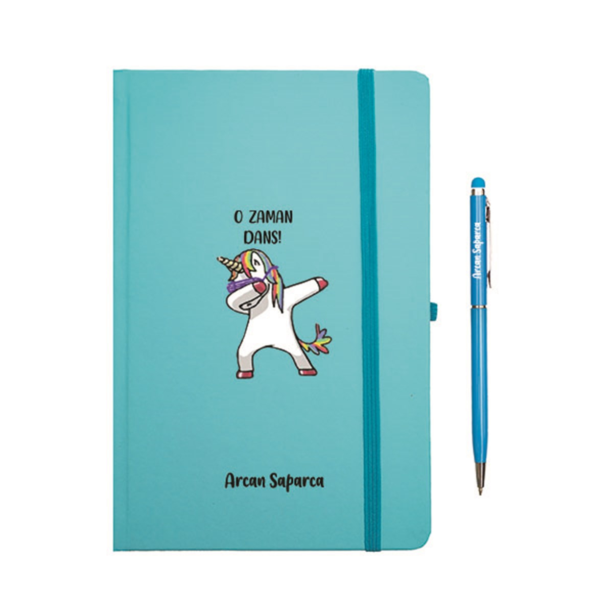 İsme Özel Unicorn Temalı Defter Kupa Bardak ve Kalem Seti - Mavi