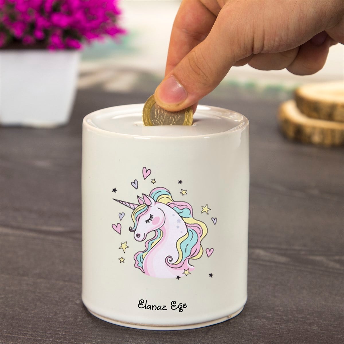 İsme Özel Unicorn Temalı Seramik Kumbara