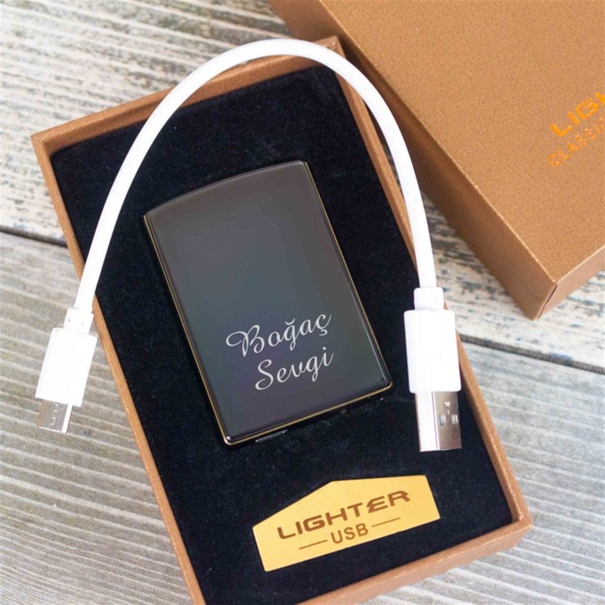 İsme Özel Usb Şarjlı Rezistanslı​ Metal Çakmak Füme