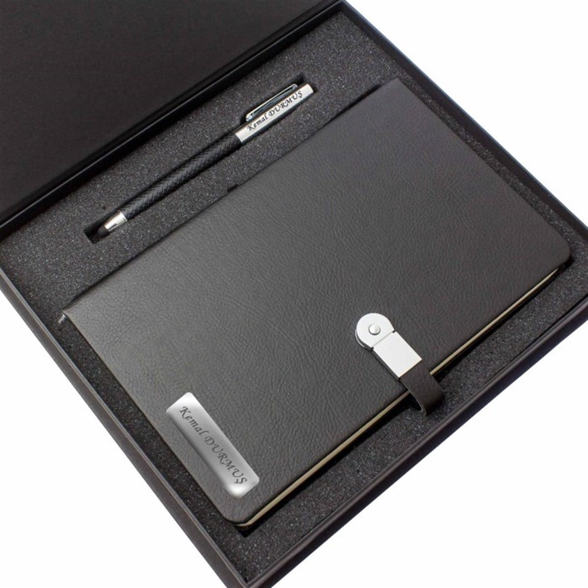 İsme Özel Usb'li Defter ve Lüx Roller Kalem Seti Tasarım Kutulu