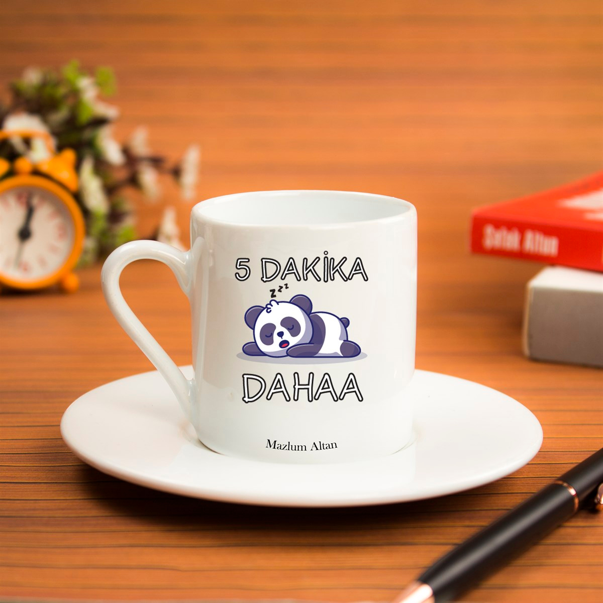 İsme Özel Uykucu Panda Temalı Türk Kahvesi Fincanı Seti