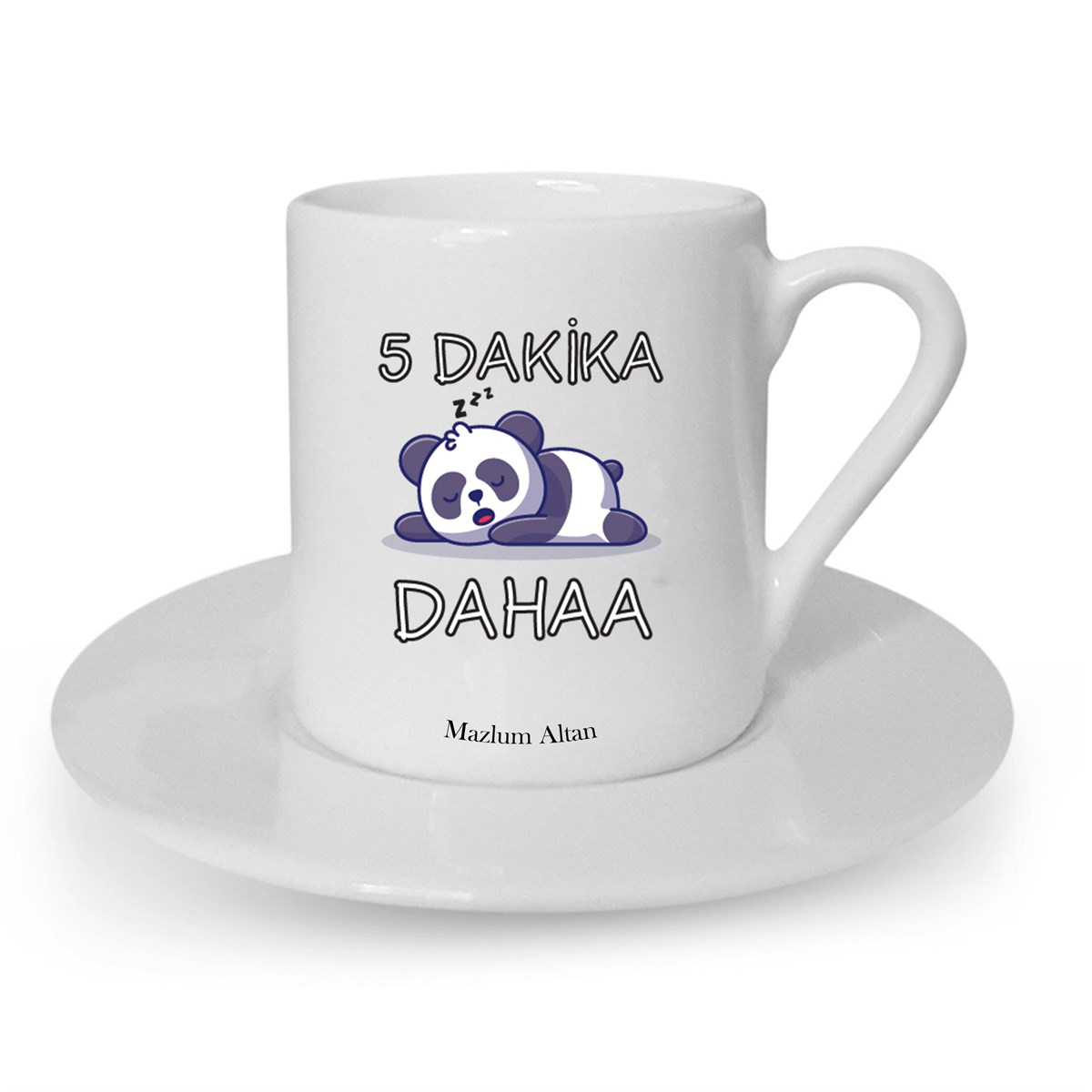İsme Özel Uykucu Panda Temalı Türk Kahvesi Fincanı Seti