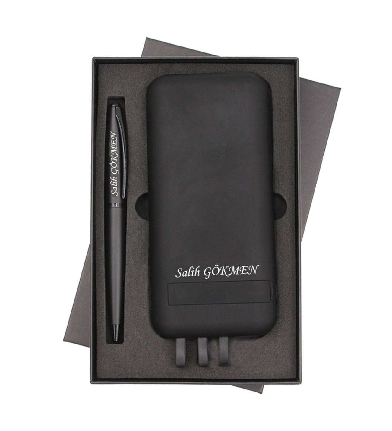 İsme Özel Vantuzlu Powerbank ve Tükenmez Kalem Seti Hediye Kutulu