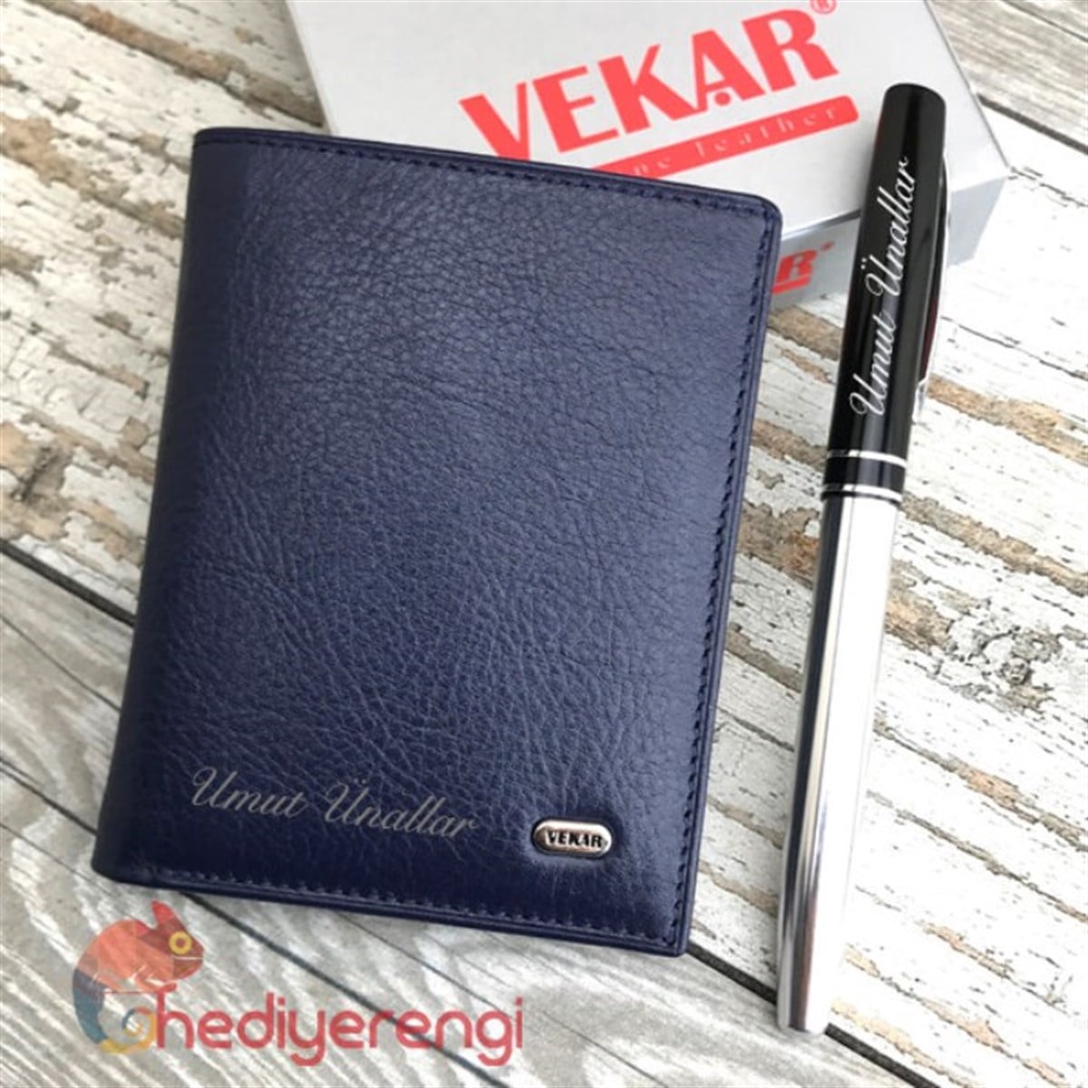İsme Özel Vekar Deri Çok Kartlıklı Küçük Boy Cüzdan Lacivert V033L