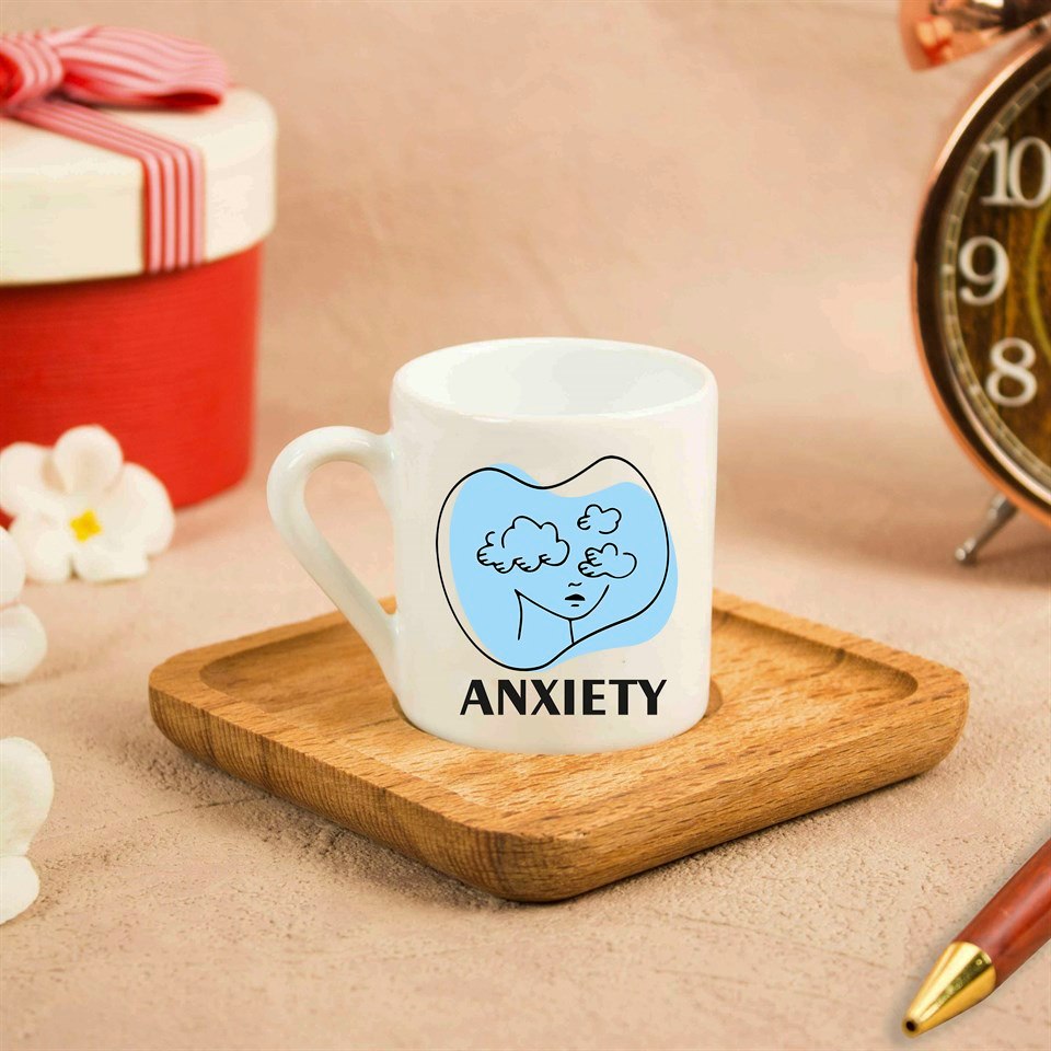 Kişiye Özel Ahşap Tepsili Fincan Seti - Anxiety