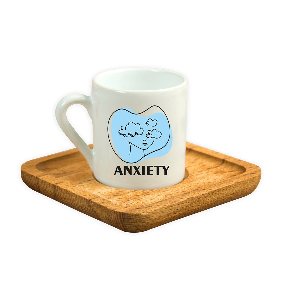 Kişiye Özel Ahşap Tepsili Fincan Seti - Anxiety