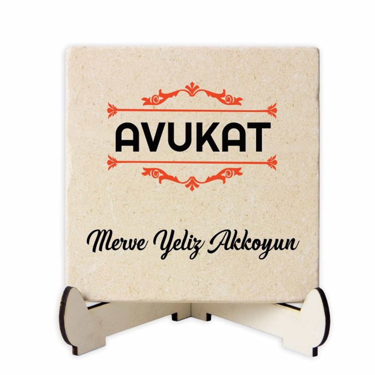 Kişiye Özel Baskılı Ahşap Stantlı Dekoratif Kare Taş - Avukat