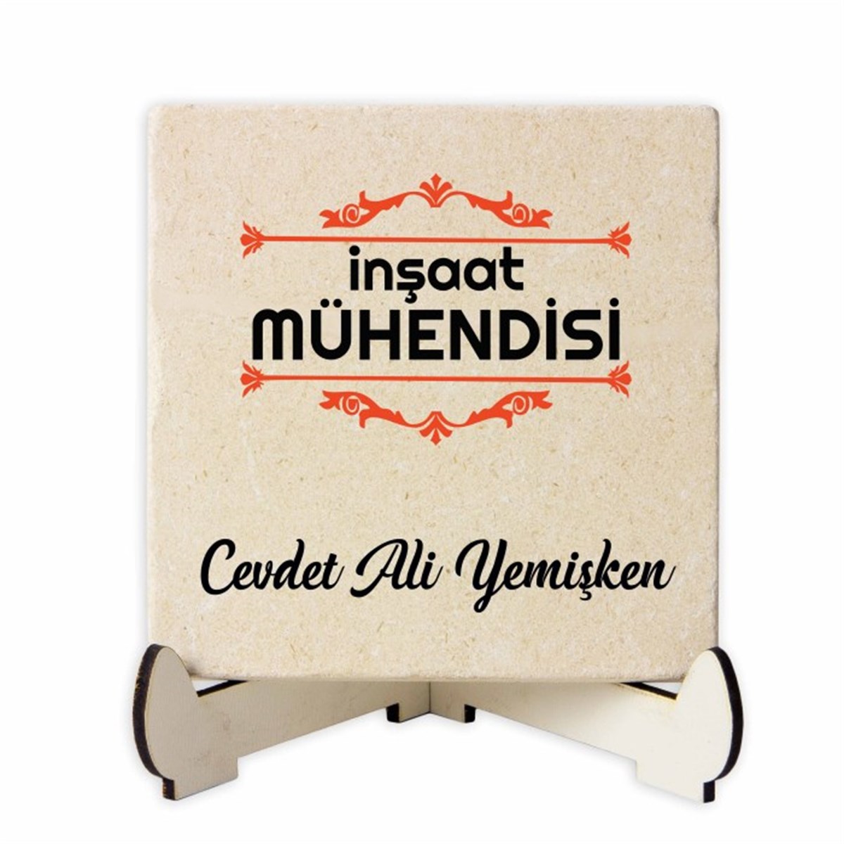 Kişiye Özel Baskılı Ahşap Stantlı İsimlik Kare Taş - Meslek Model4