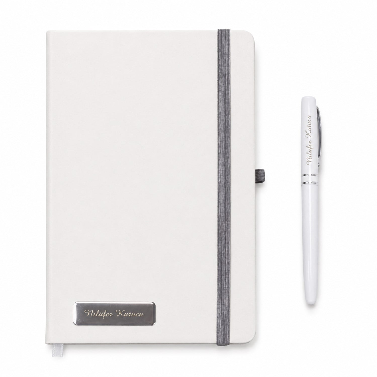 Kişiye Özel Beyaz Defter Kalem Seti