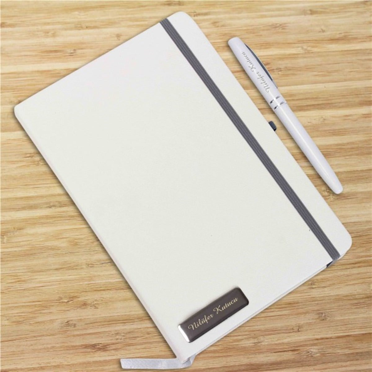 Kişiye Özel Beyaz Defter Kalem Seti