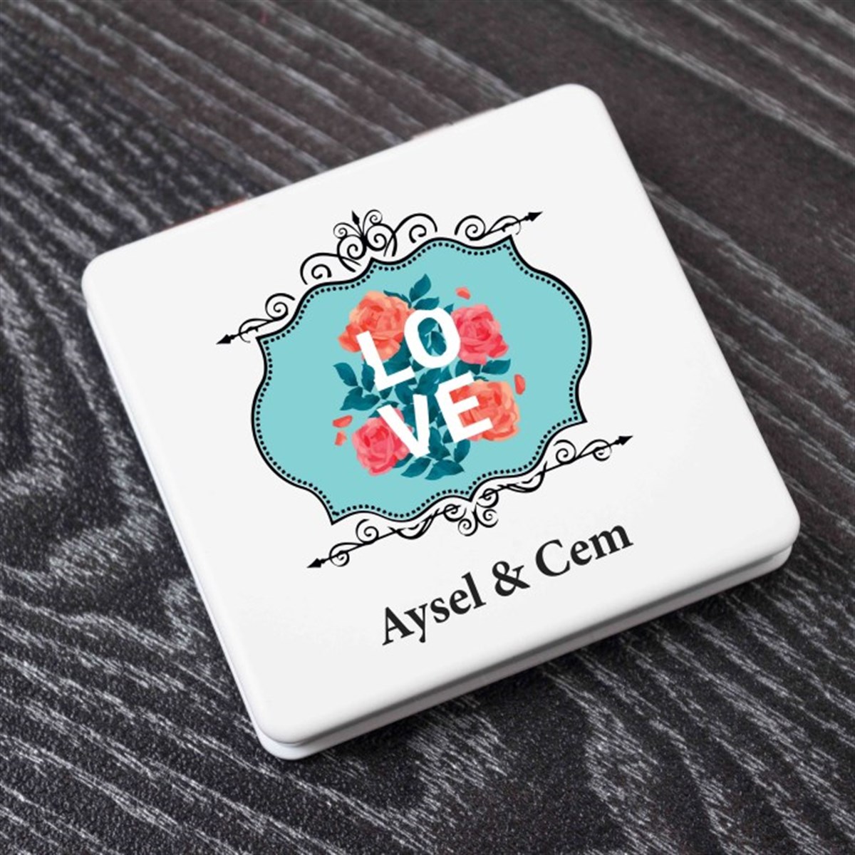 Kişiye Özel Kare Ayna - Çerçeveli Love