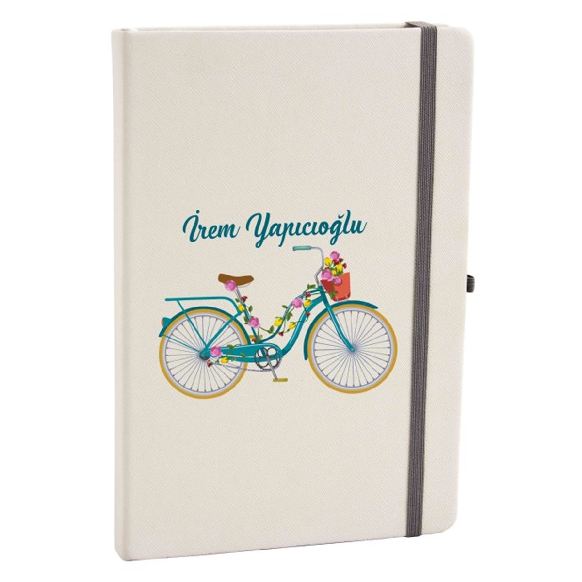 Kişiye Özel Renkli Baskılı Beyaz Defter - Retro Bisiklet