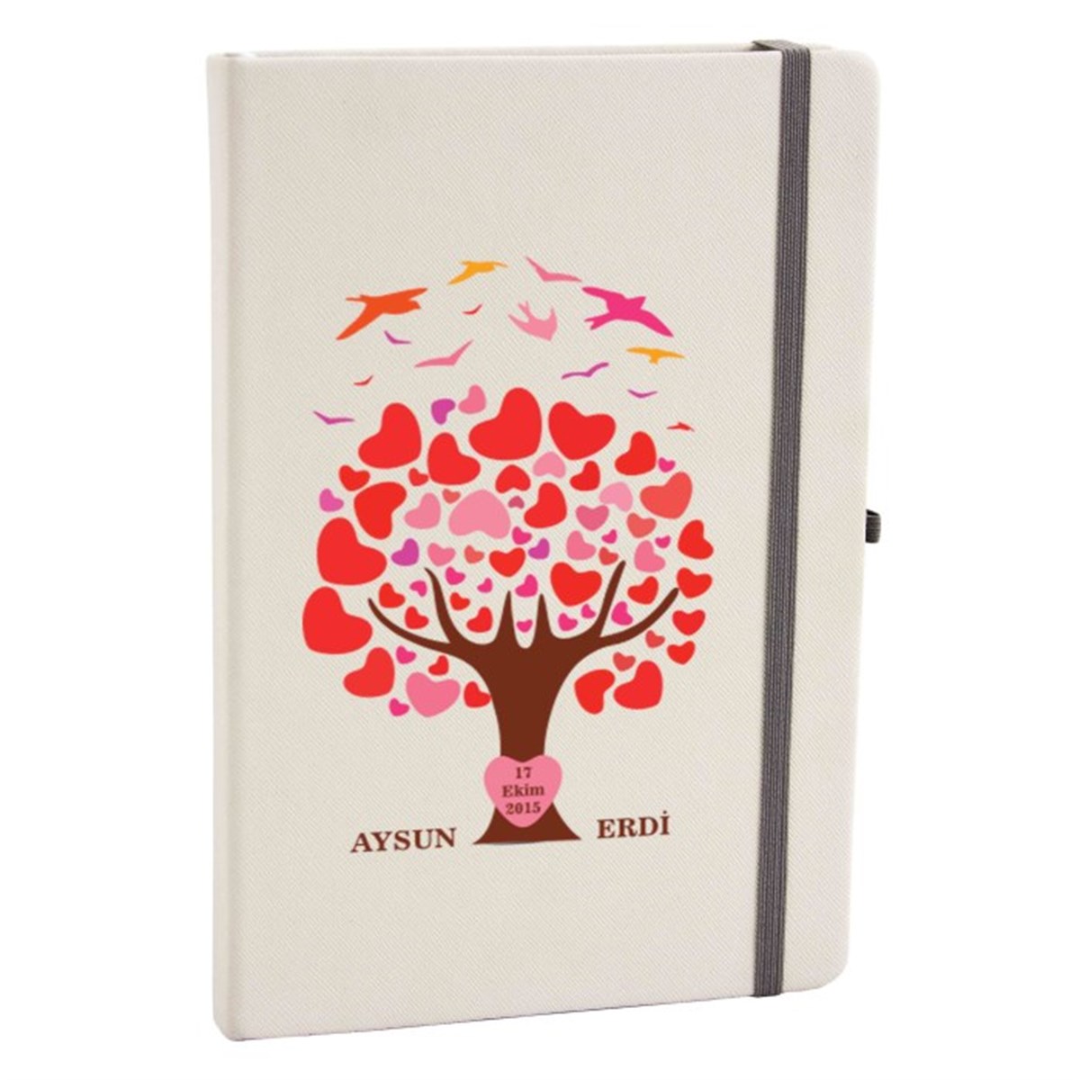Kişiye Özel Renkli Baskılı Beyaz Defter - Aşk Ağacı