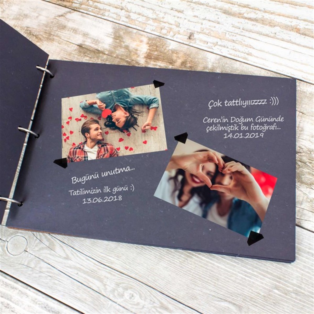 Love Story Temalı Ahşap Kapaklı Kendin Tasarla Albüm Defter