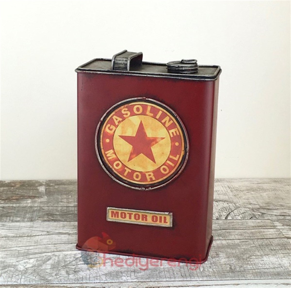 Nostaljik Metal Gasoline Benzin Deposu Kumbara Kırmızı