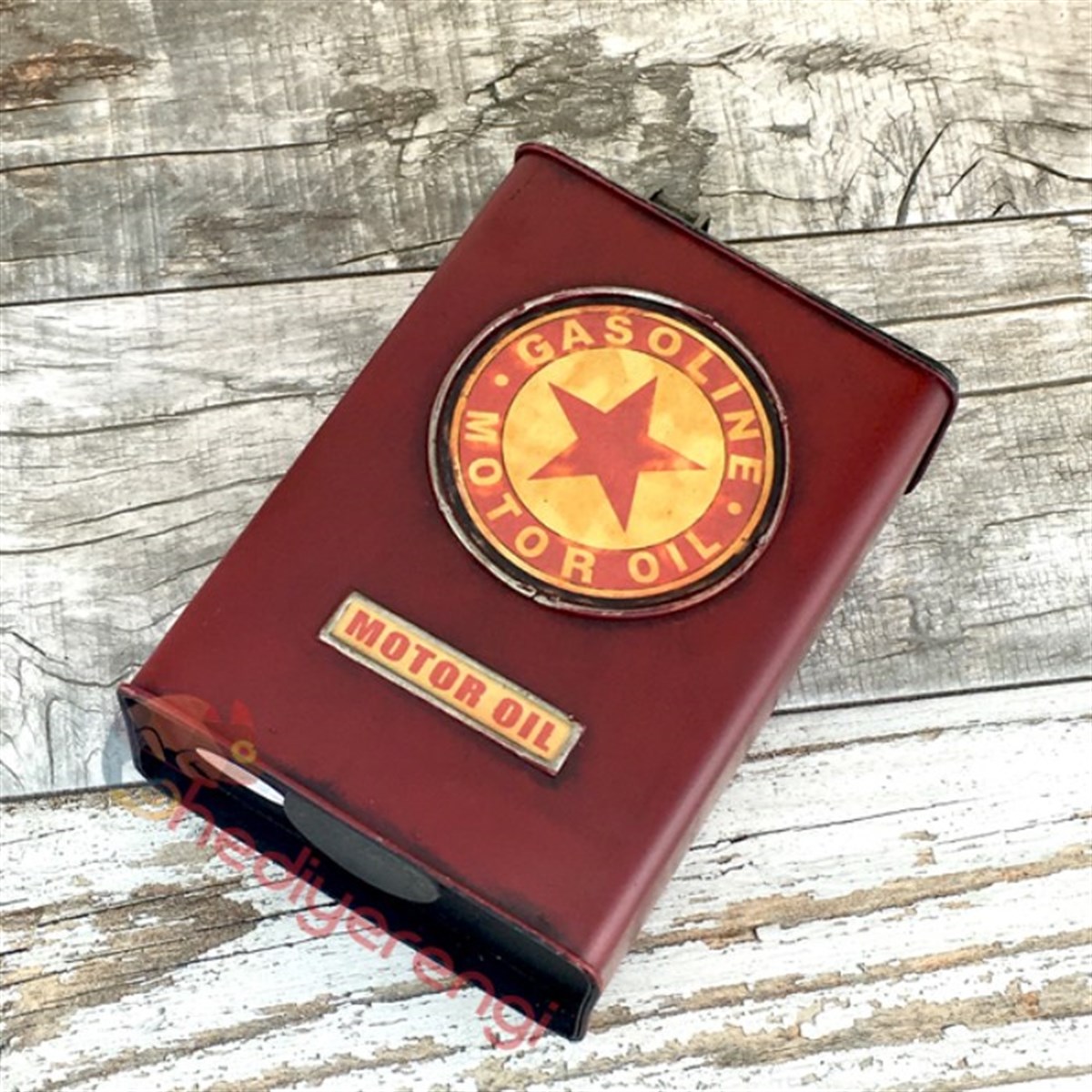 Nostaljik Metal Gasoline Benzin Deposu Kumbara Kırmızı