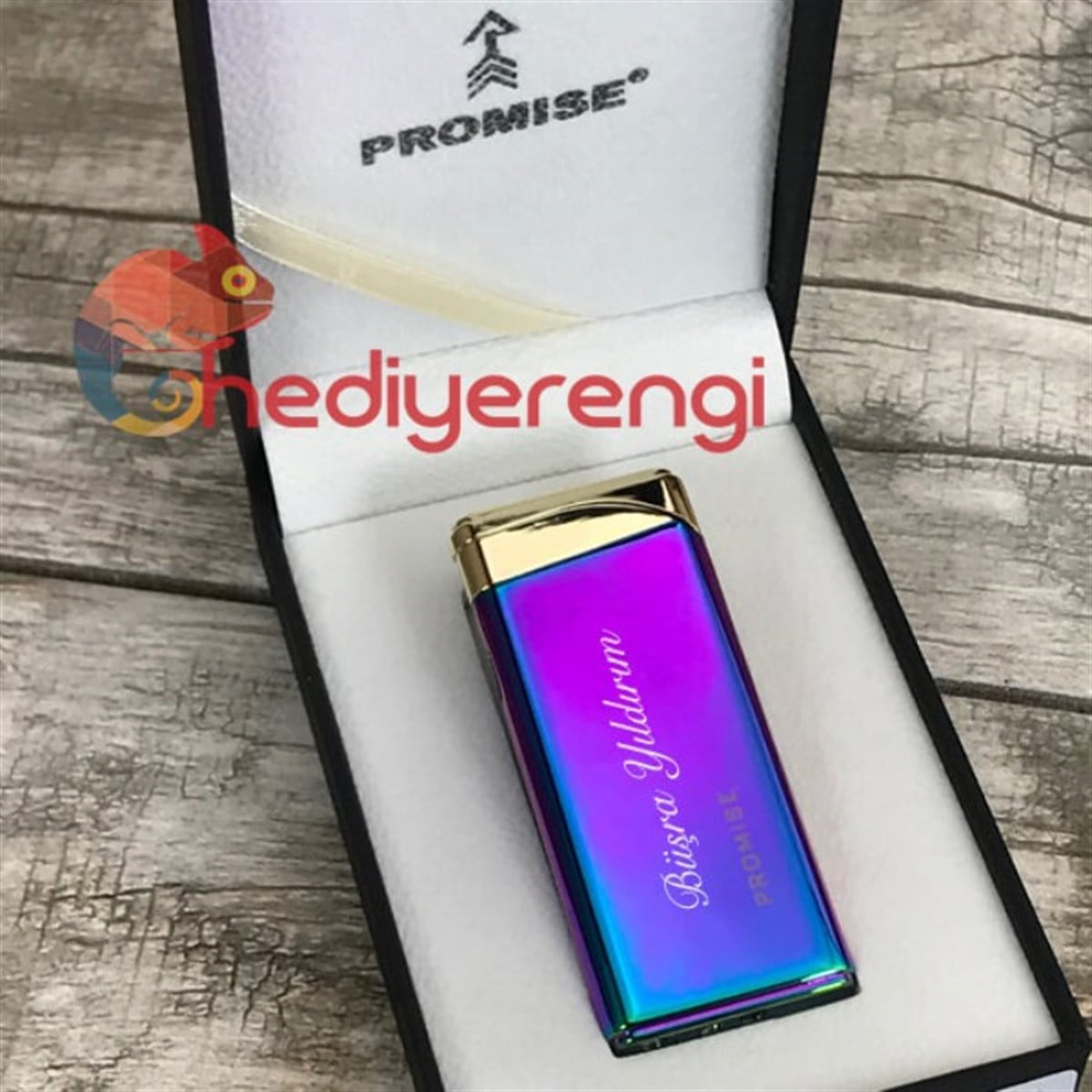 Promise Markalı İsme Özel Pürmüz Alevli İnce Tasarım Pembe Çakmak​