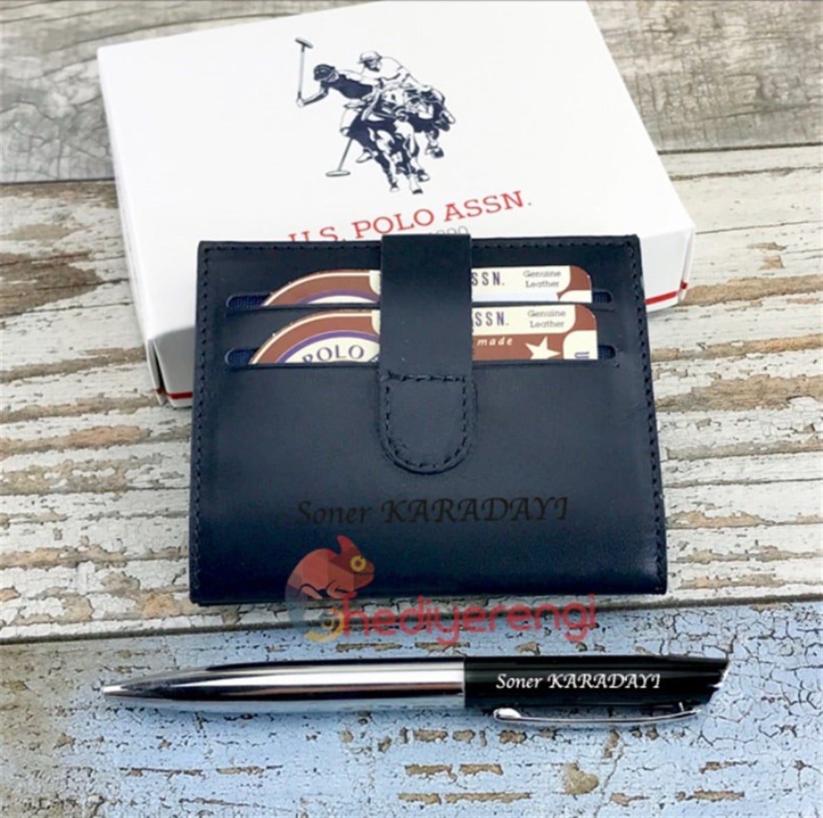 U.S. Polo Assn. İsme Özel Deri Cüzdan ve Kartlık Lacivert PLCUZ7609