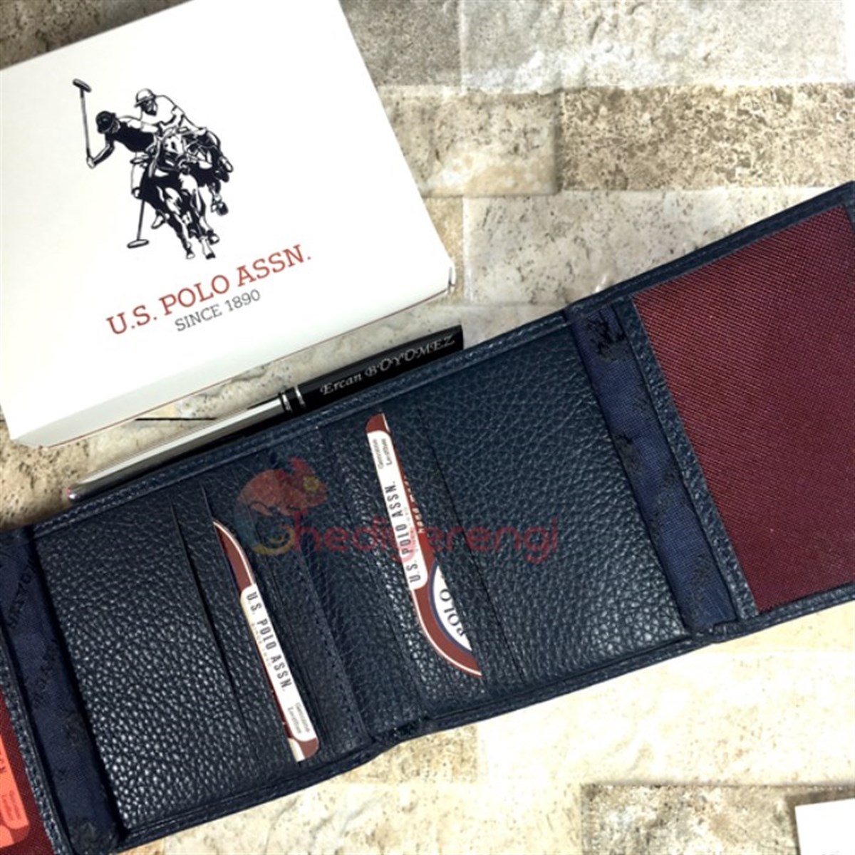U.S. Polo Assn. İsme Özel Dik Deri Cüzdan Lacivert PLCUZ7618