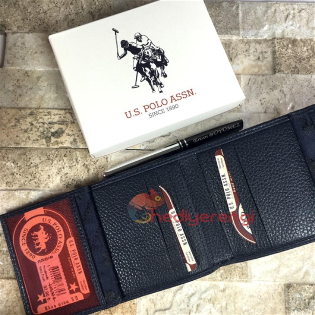 U.S. Polo Assn. İsme Özel Dik Deri Cüzdan Lacivert PLCUZ7618