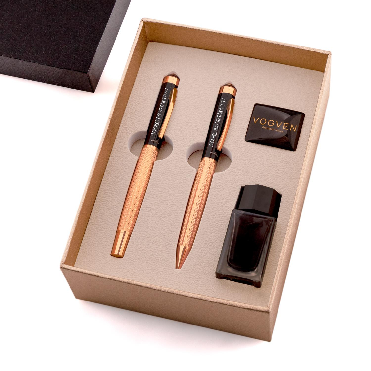 Vogven Marka İsme Özel Lüx Dolma Tükenmez Kalem ve Mürekkep Seti