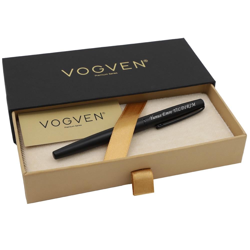 Vogven Marka İsme Özel Mat Siyah Fiber Premium Roller Kalem
