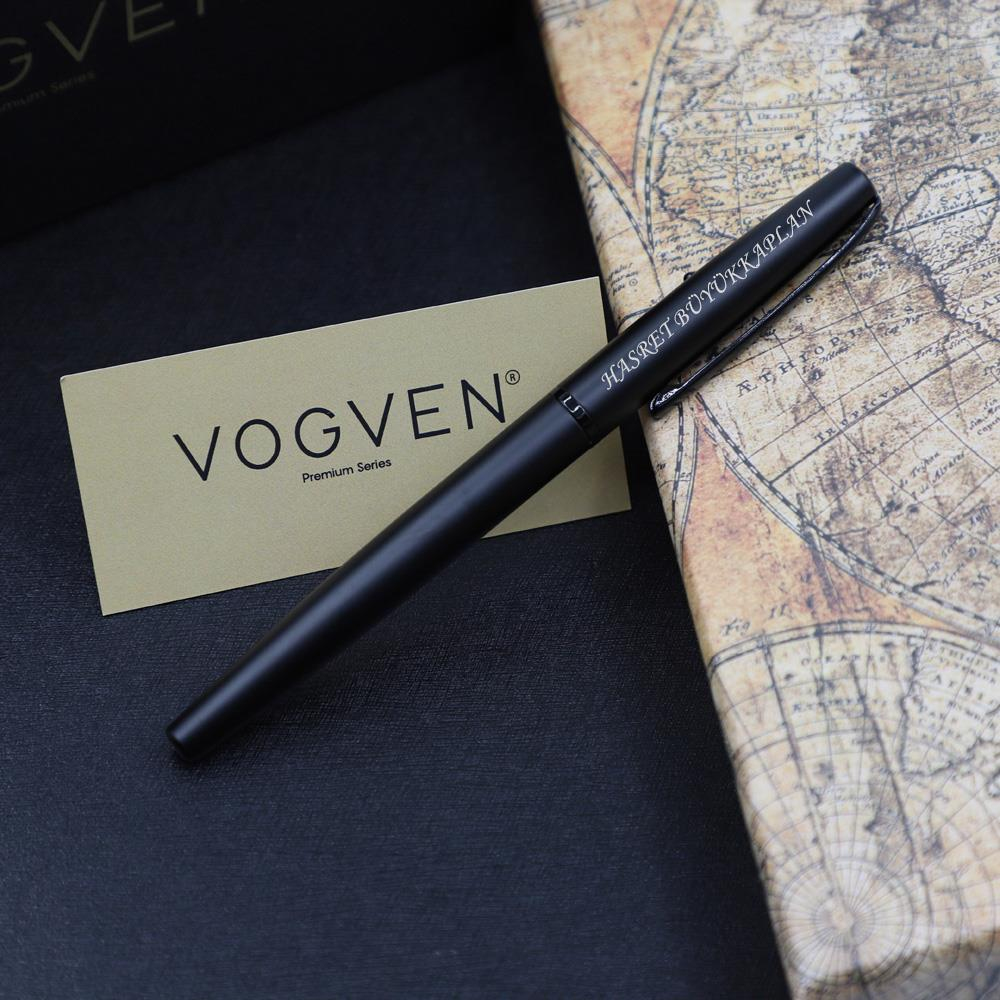 Vogven Marka İsme Özel Mat Siyah Fiber Premium Roller Kalem