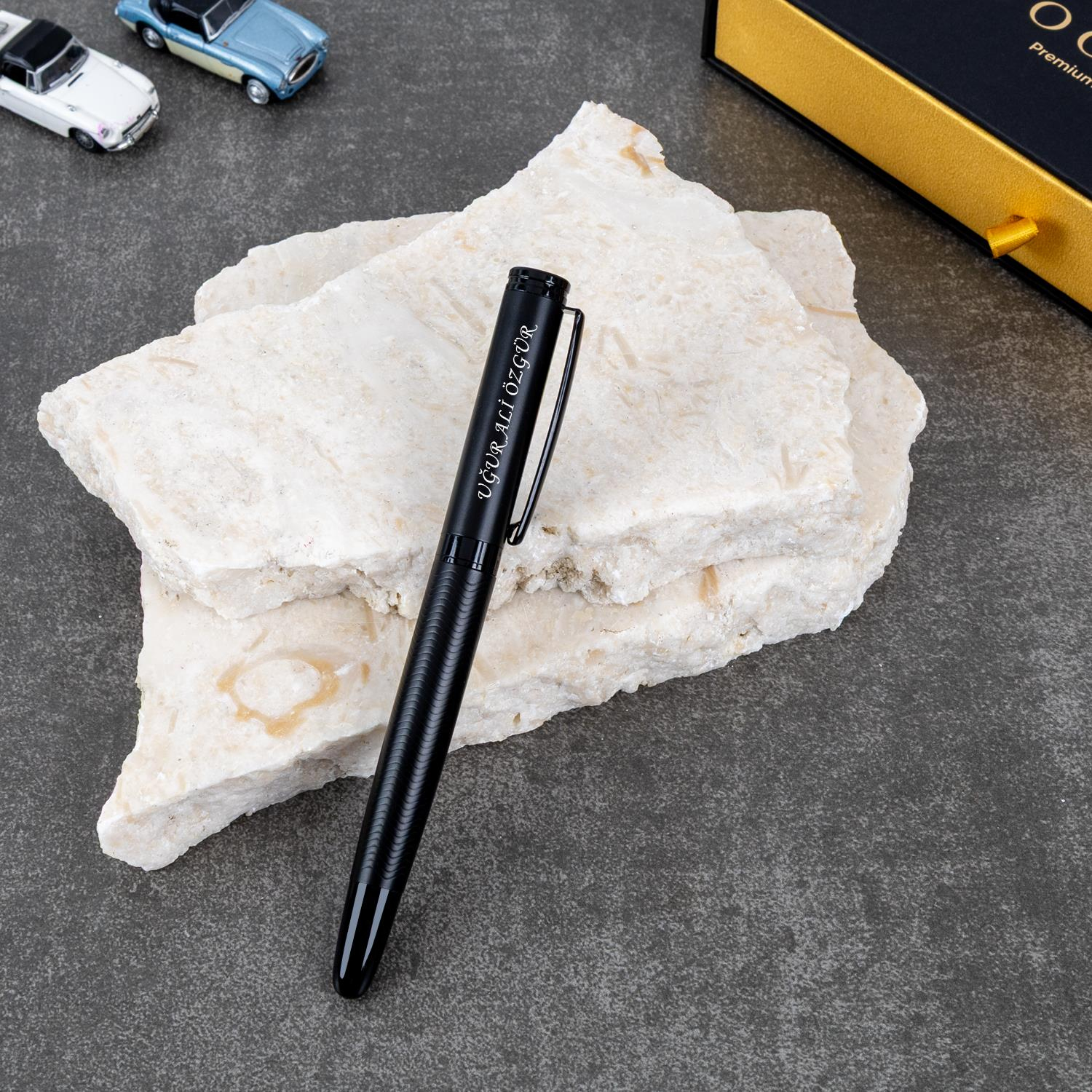 Vogven Marka İsme Özel Mat Siyah Premium Roller Kalem