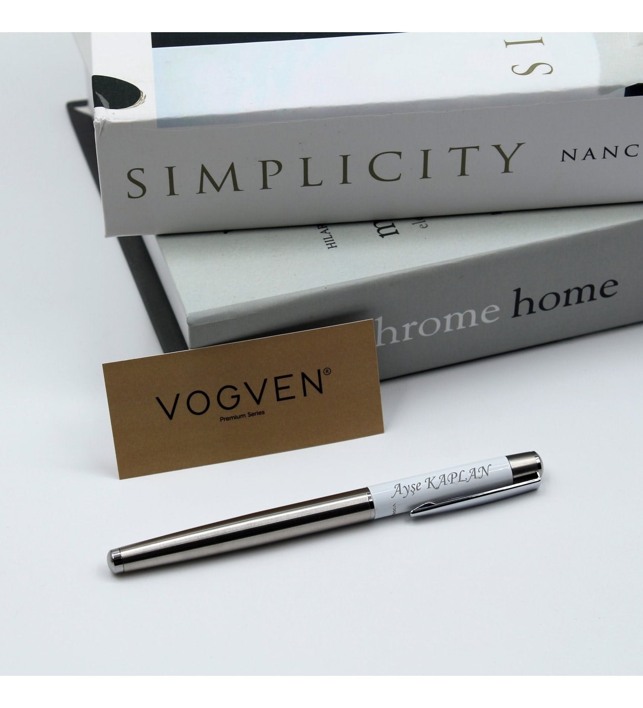 Vogven Marka İsme Özel Premium Beyaz Roller Kalem
