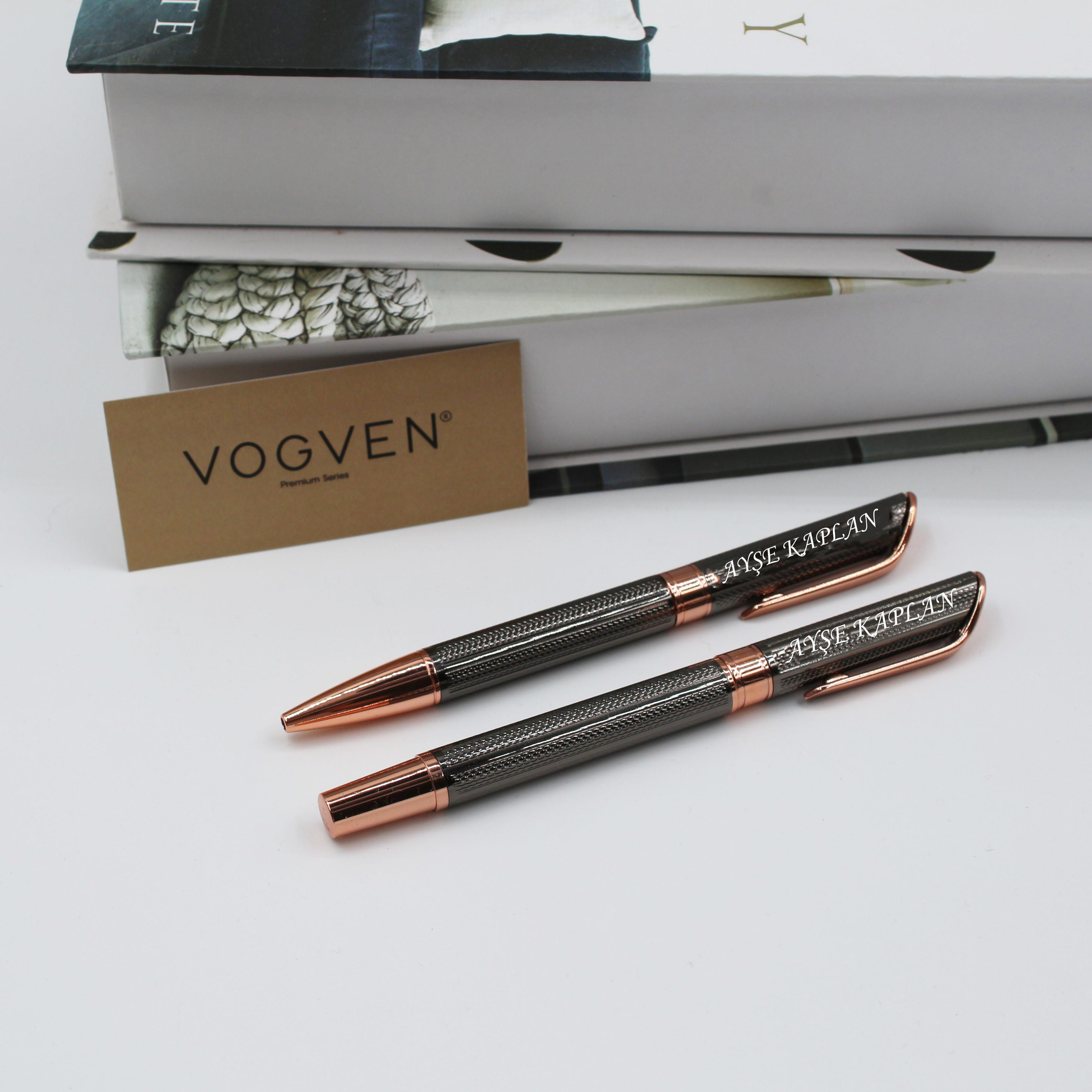 Vogven Marka İsme Özel Premium Krom-Bakır Roller ve Tükenmez Kalem Seti