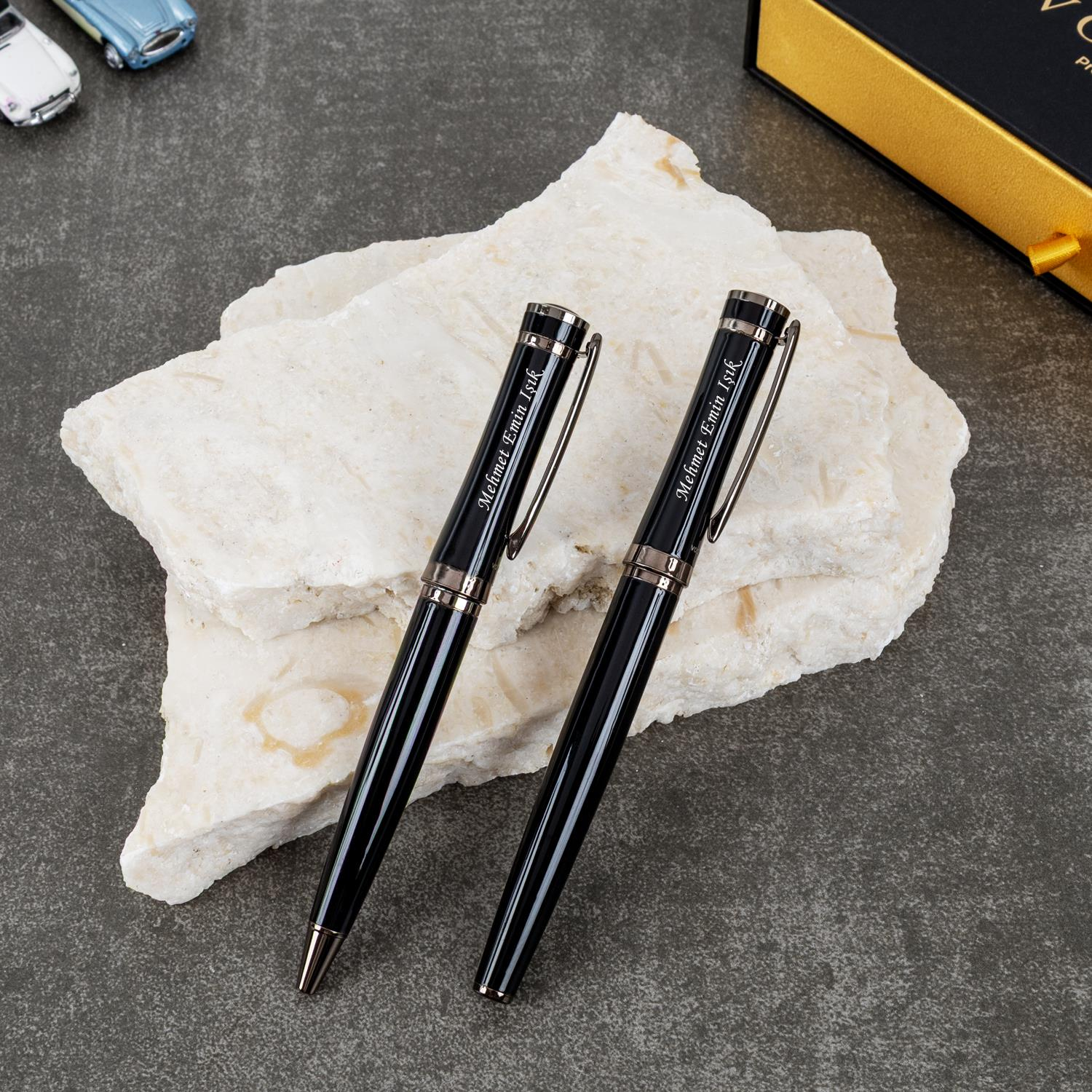 Vogven Marka İsme Özel Premium Roller ve Tükenmez Kalem Seti Tasarım Kutulu