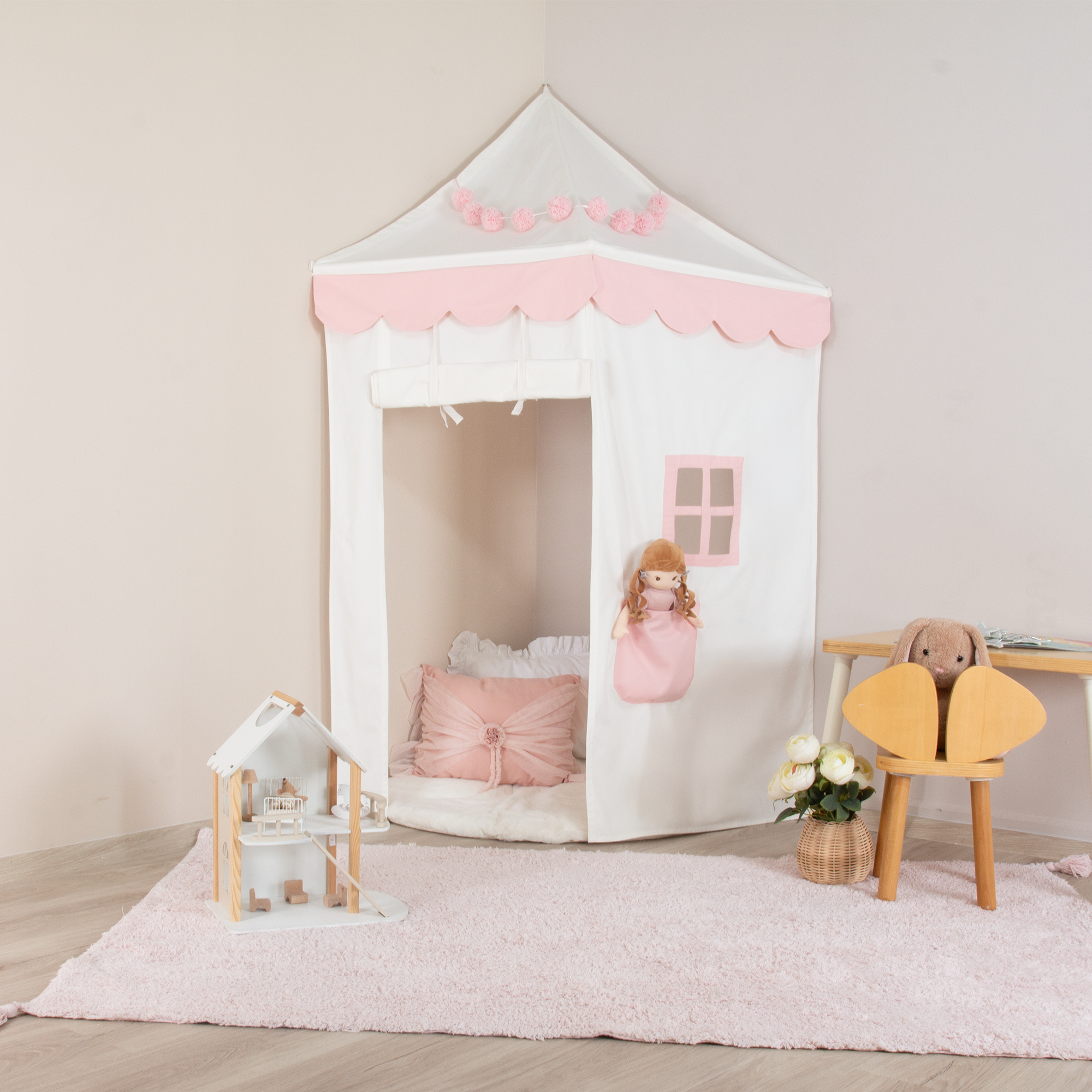 PEMBE & BEYAZ KAPILI KÖŞE TENTE