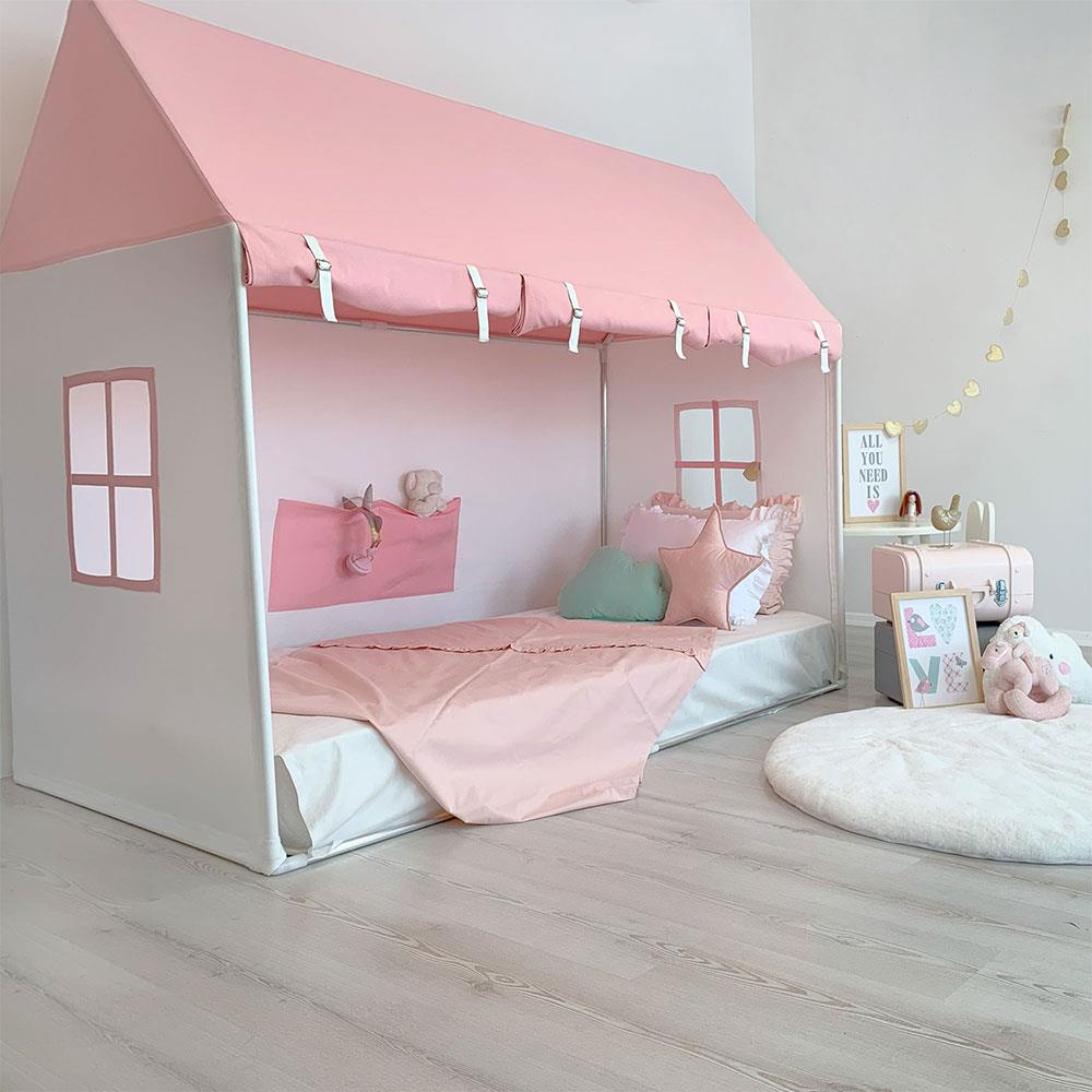 PEMBE ÇATILI PERDELİ TWINSIZE OYUN EVİ