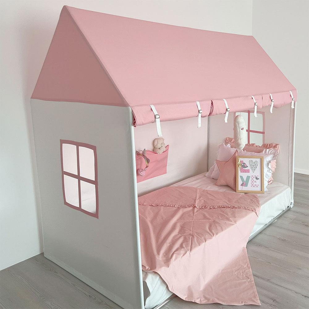 PEMBE ÇATILI PERDELİ TWINSIZE OYUN EVİ