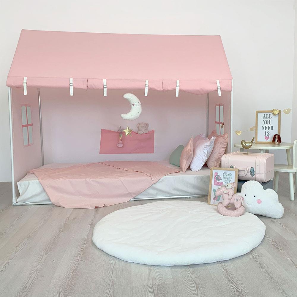 PEMBE ÇATILI PERDELİ TWINSIZE OYUN EVİ