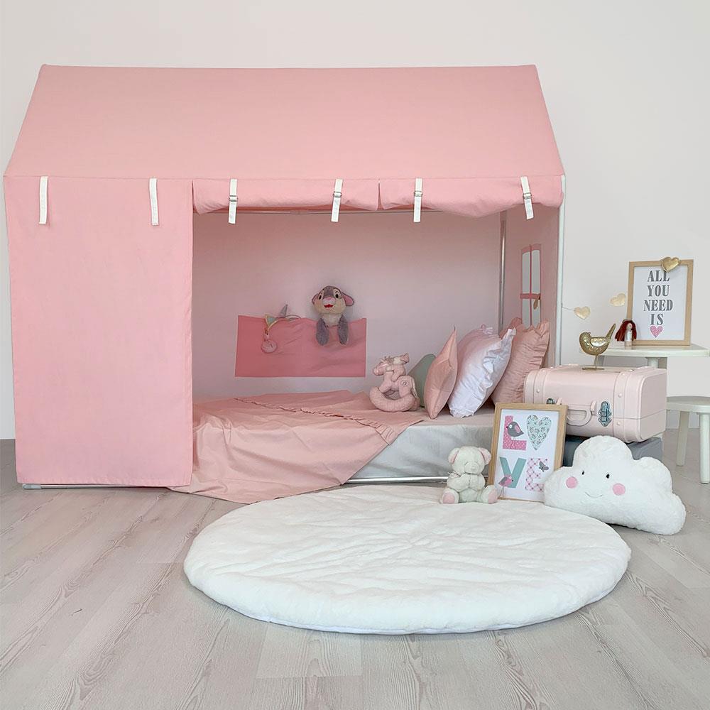 PEMBE ÇATILI PERDELİ TWINSIZE OYUN EVİ