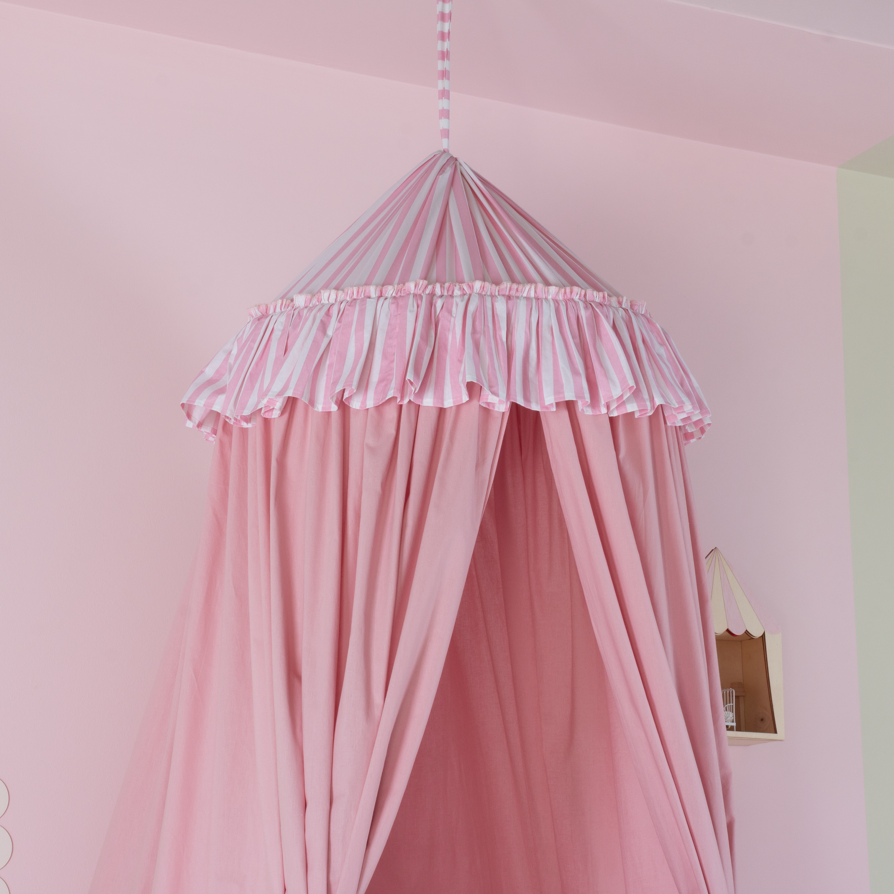 PEMBE ÇİZGİLİ FIRFIR DETAYLI PEMBE PAMUKLU CİBİNLİK