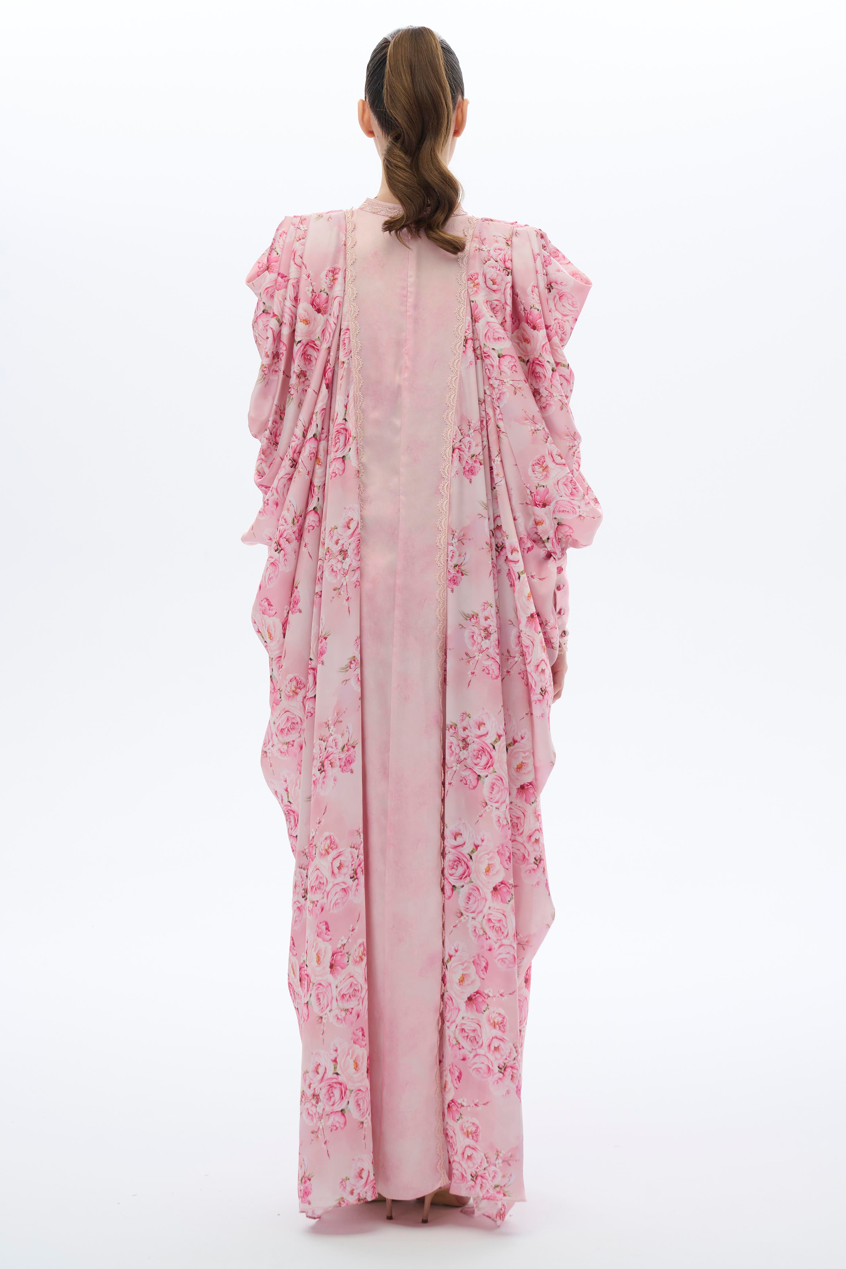 DANTEL ŞERİTLİ KAFTAN ELBİSE Pembe