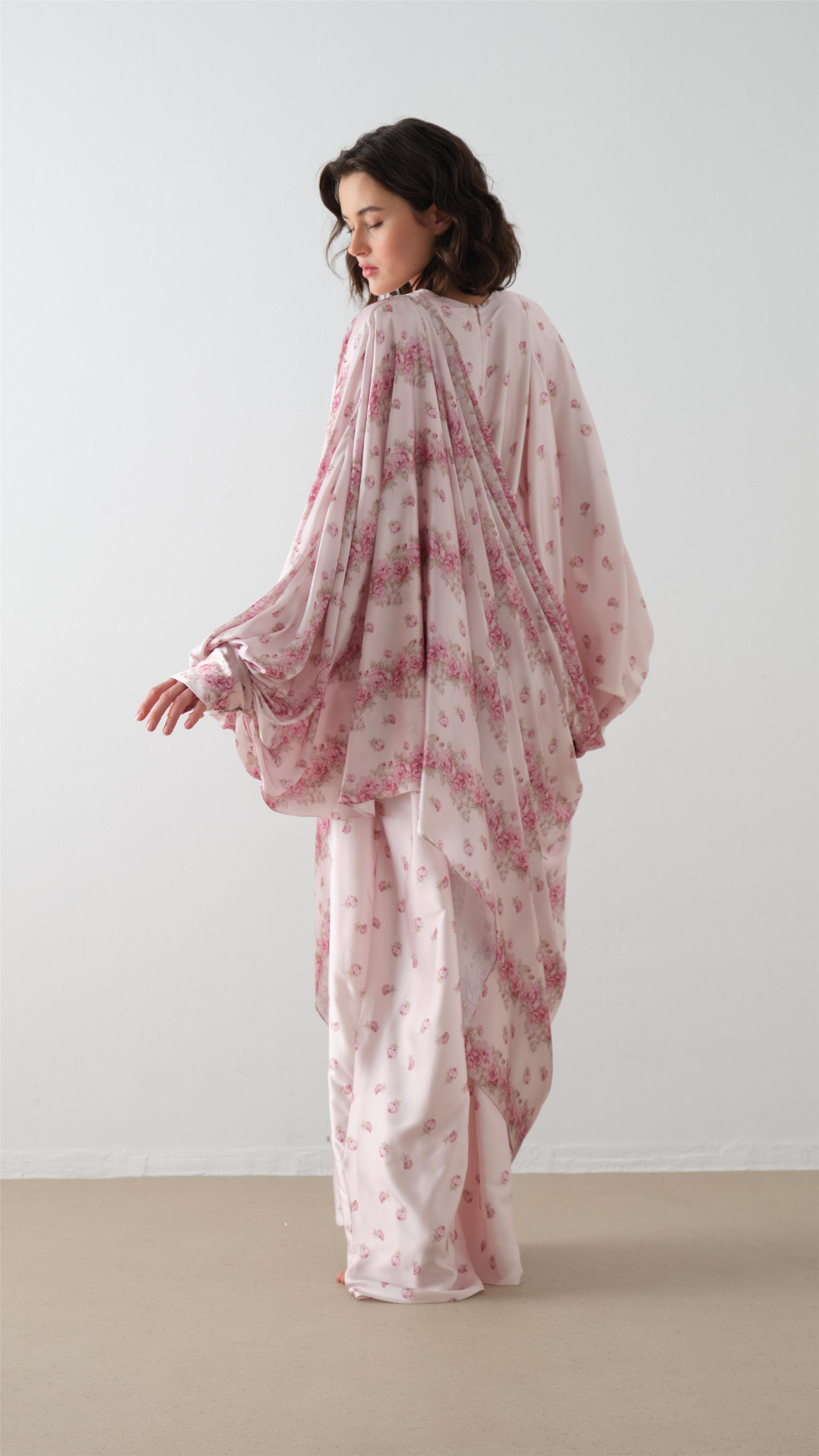 DESENLİ KAFTAN ELBİSE Pudra