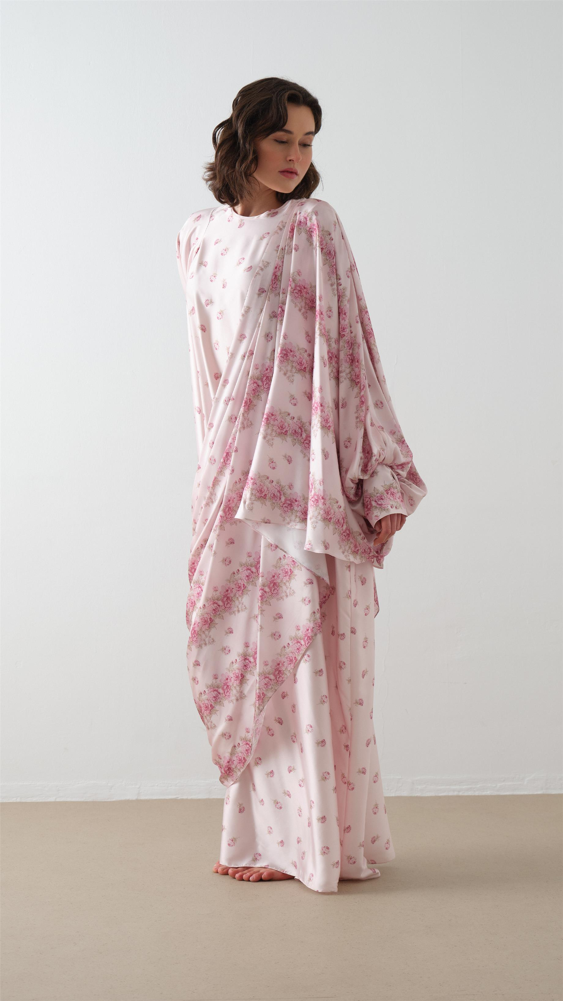 DESENLİ KAFTAN ELBİSE Pudra