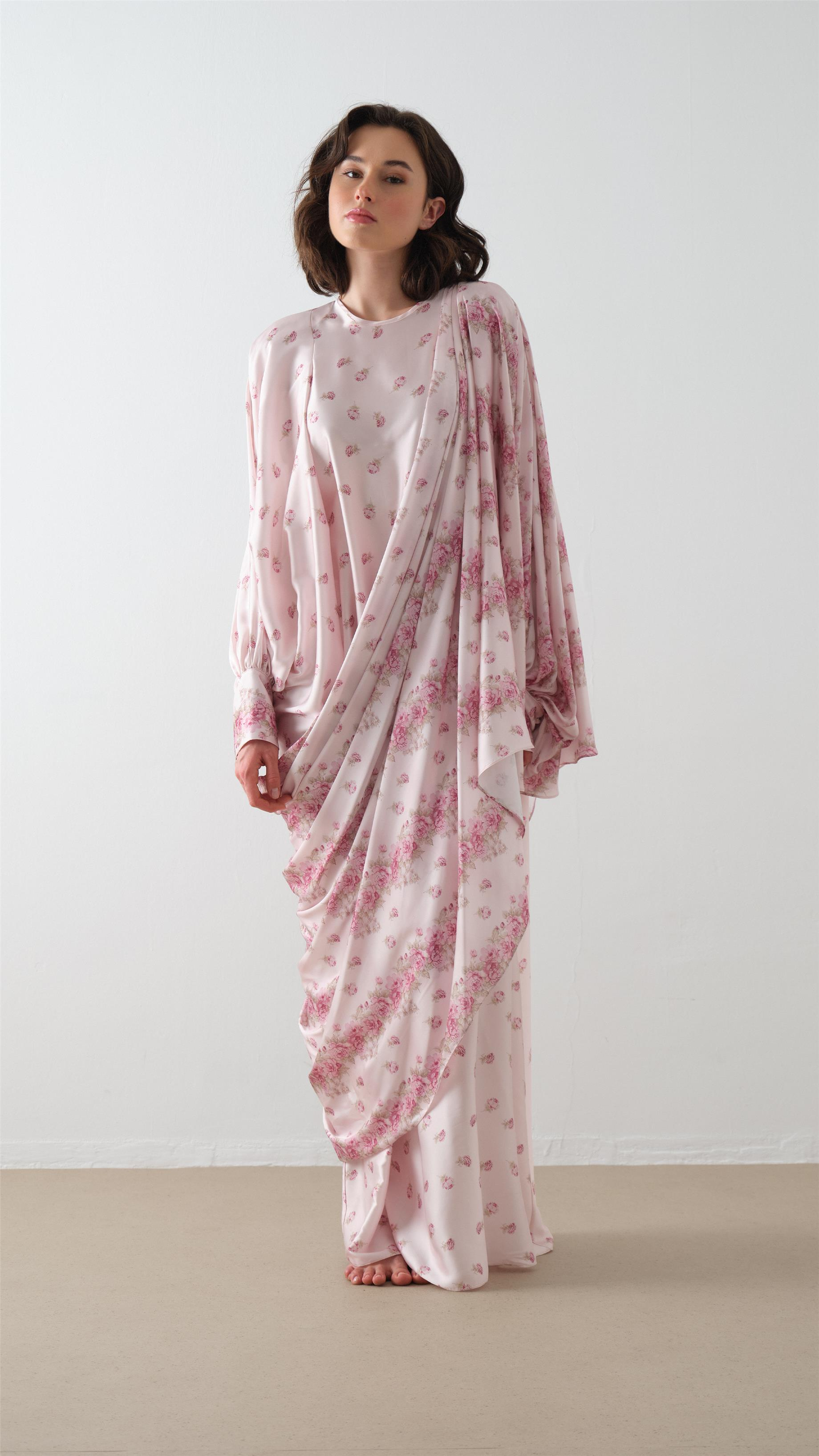 DESENLİ KAFTAN ELBİSE Pudra