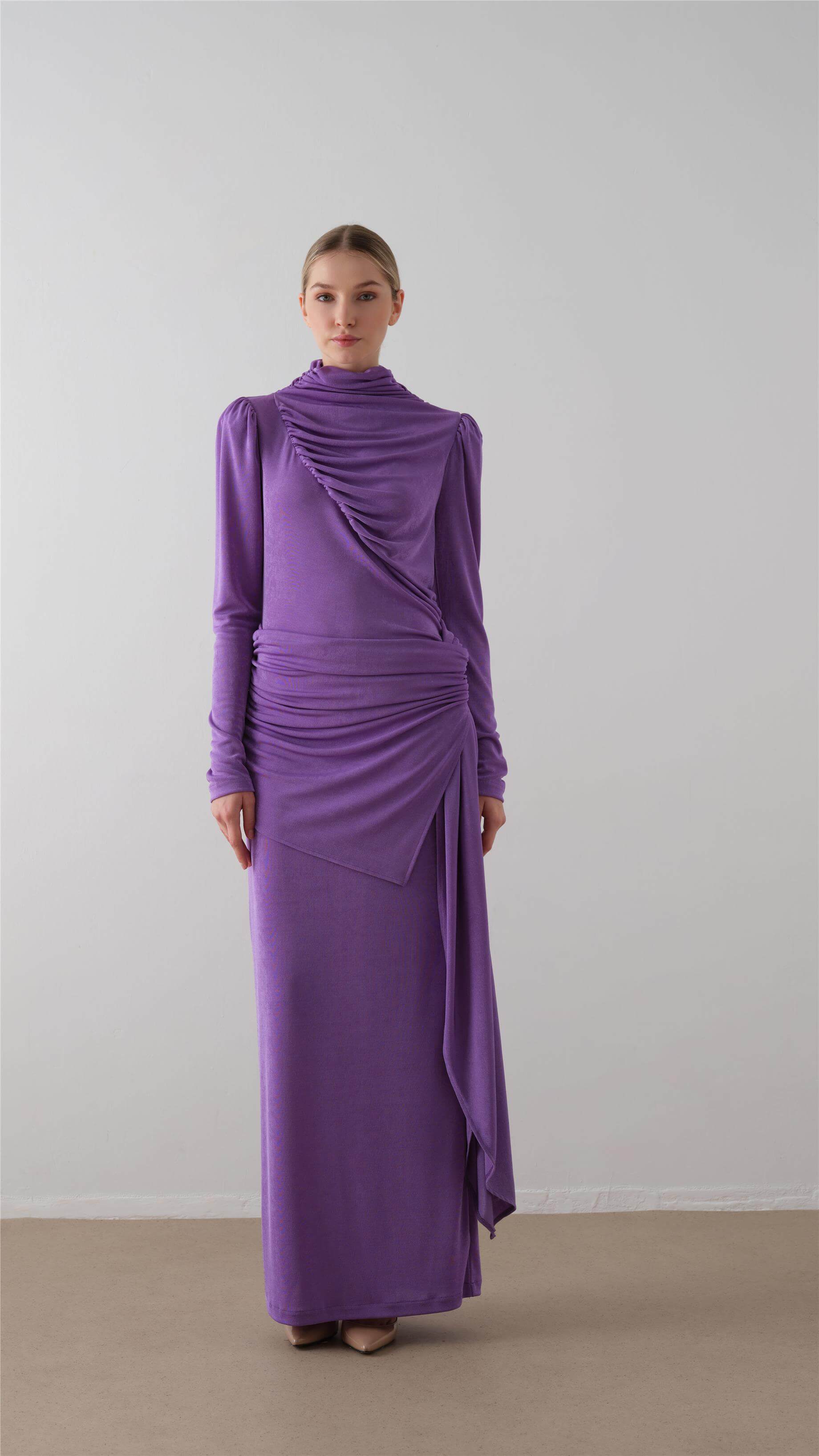 DÖKÜMLÜ ÖRME ELBİSE Lila