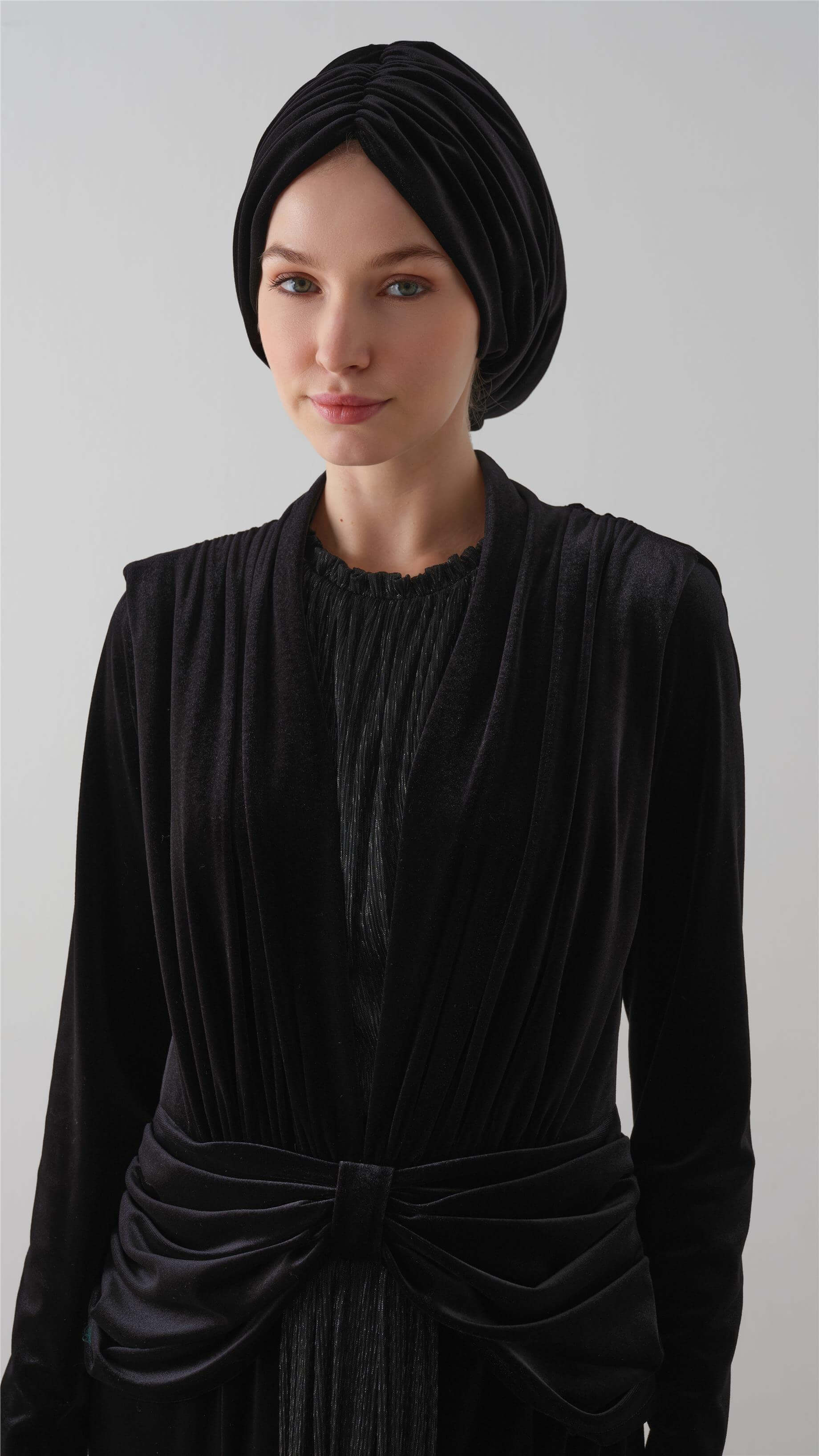 KADİFE DRAPE BONE Siyah