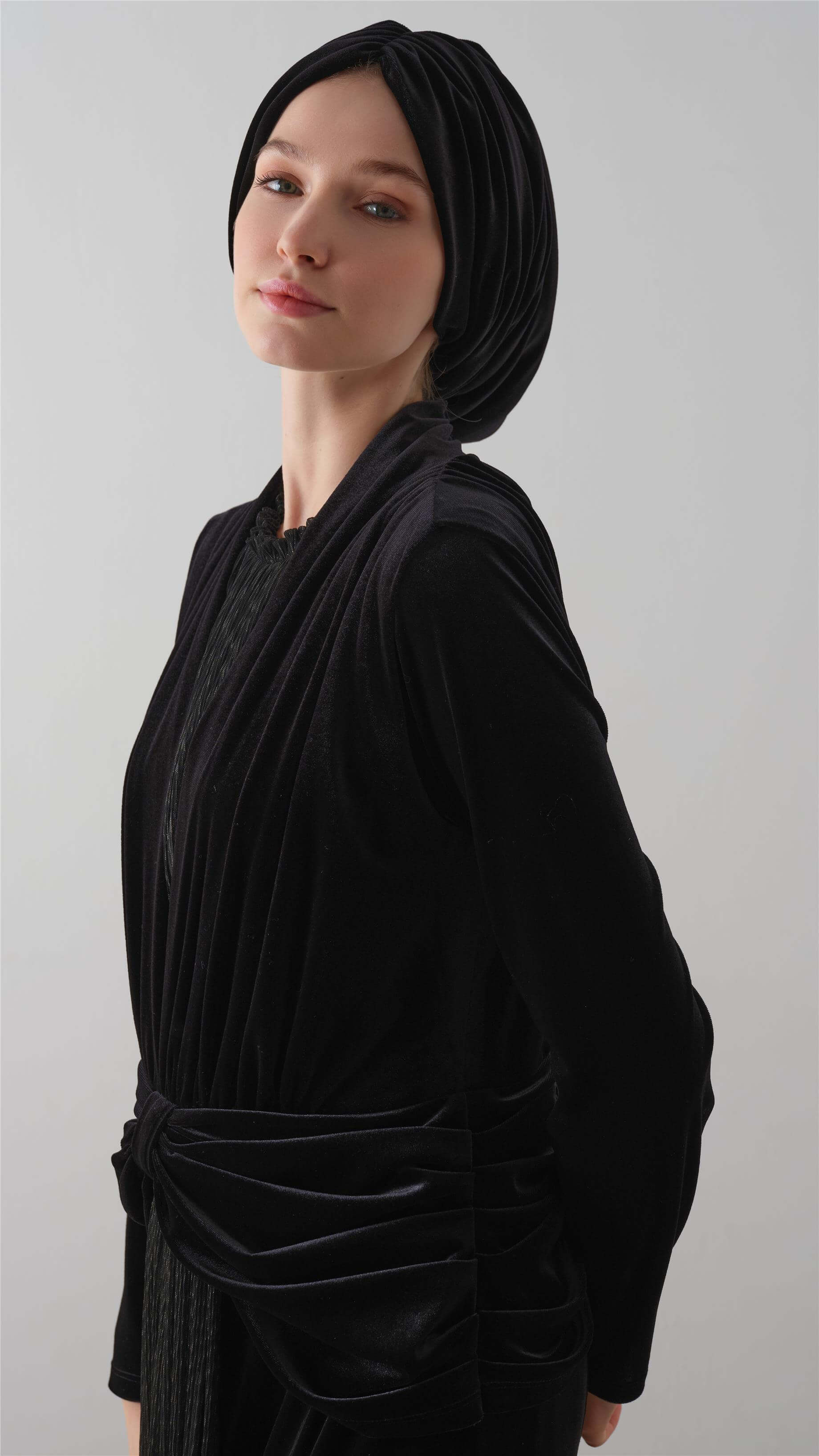 KADİFE DRAPE BONE Siyah