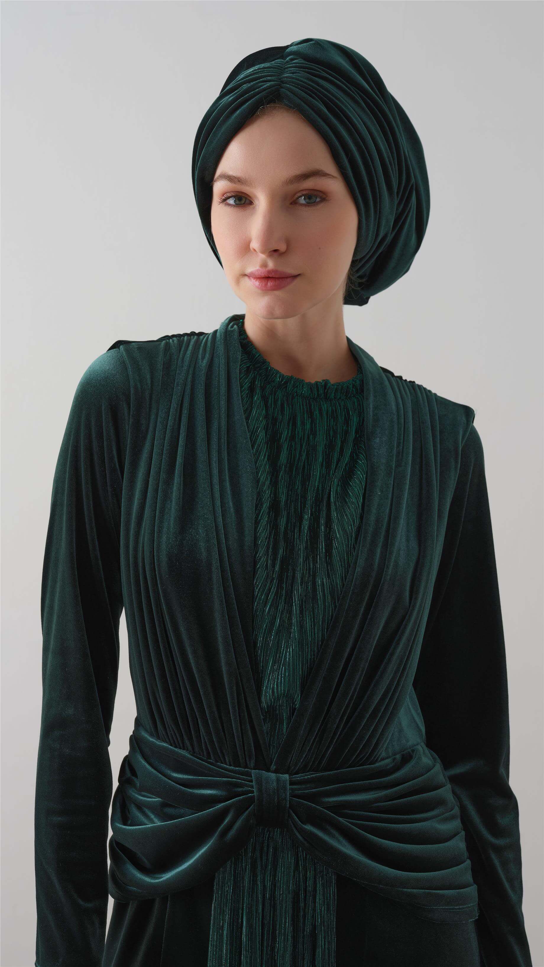 KADİFE DRAPE BONE Yeşil