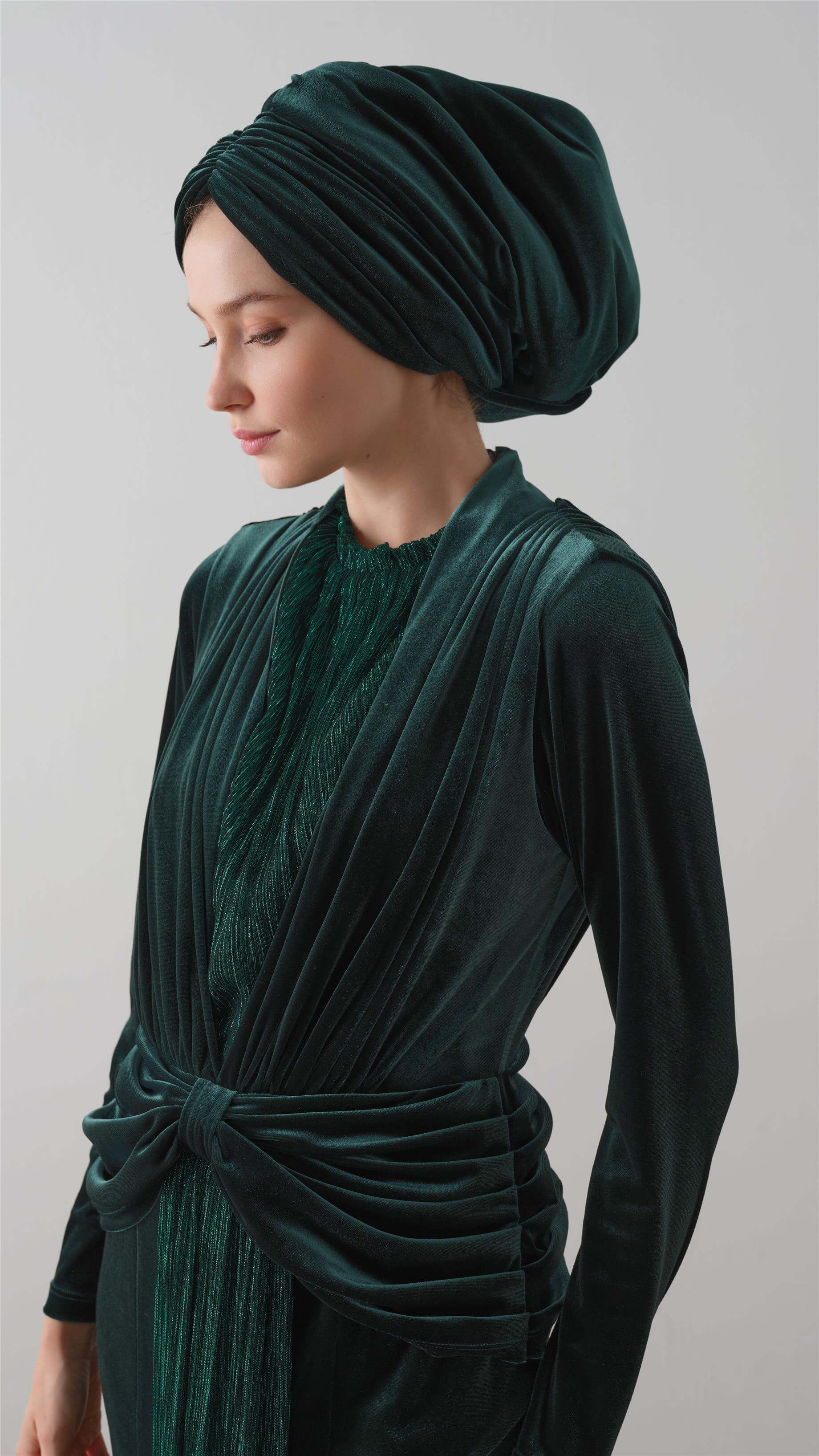 KADİFE DRAPE BONE Yeşil